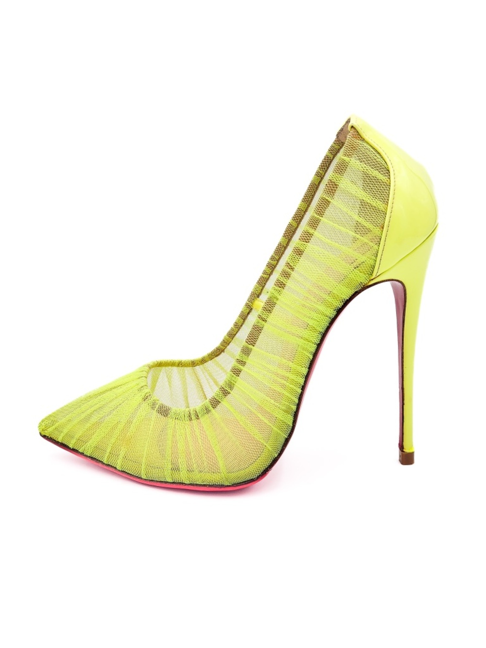 Christian Louboutin Neon Yellow Tulle Mesh Pumps Heels - Picture 3 of 9